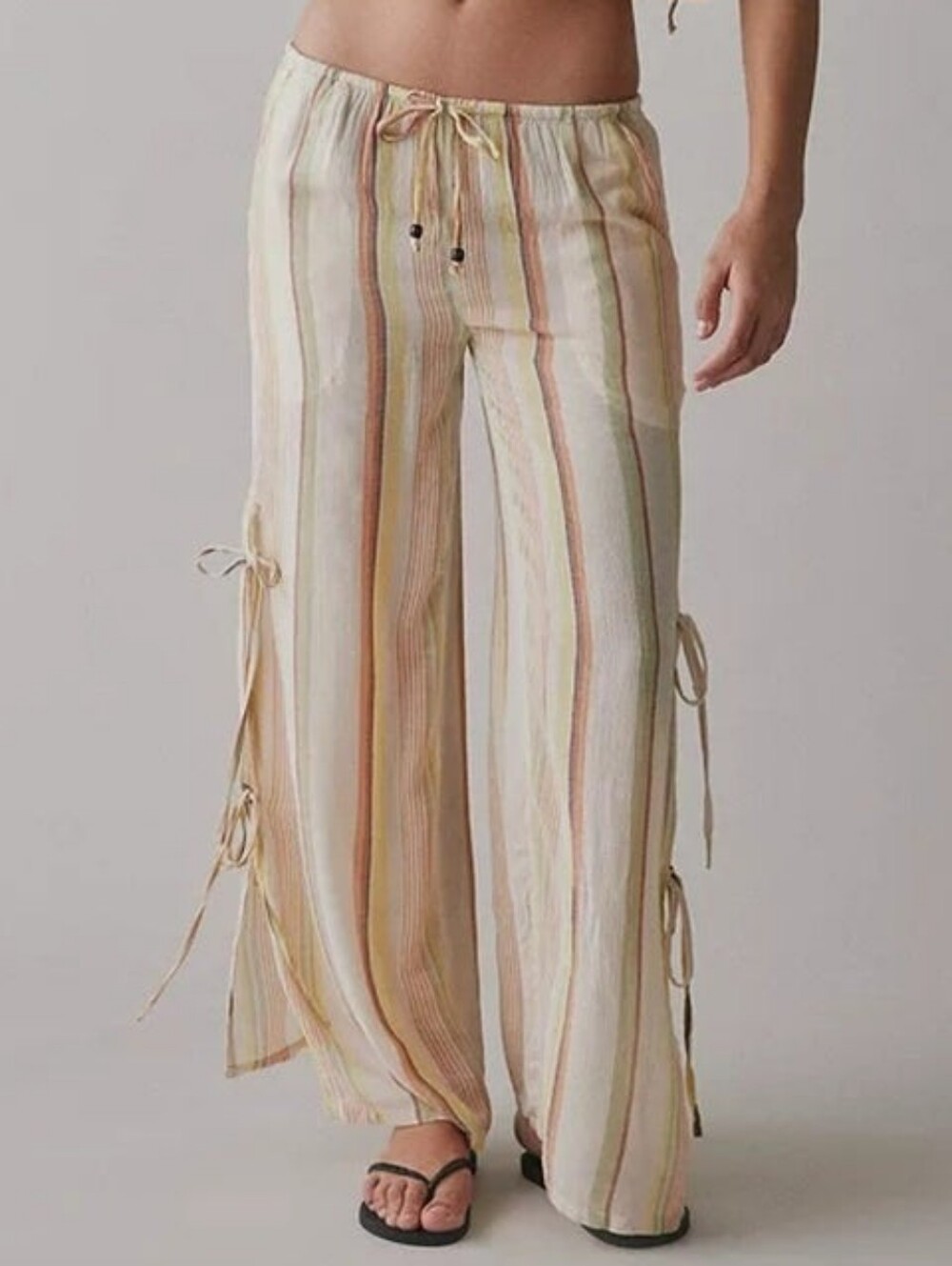 Out From Under Cream Striped Wide-Leg Pants with Pastel Accents